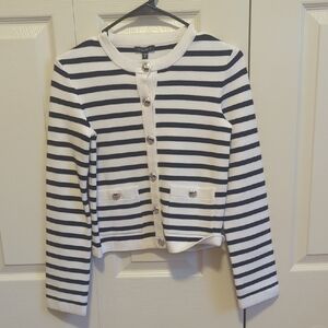 Dynamite Black and White Striped Knit Cardigan with Silver Buttons